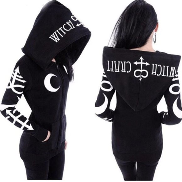 NWOT Goth Mall Witchcraft Symbol Zip Hoodie Black Size L - Picture 3 of 7
